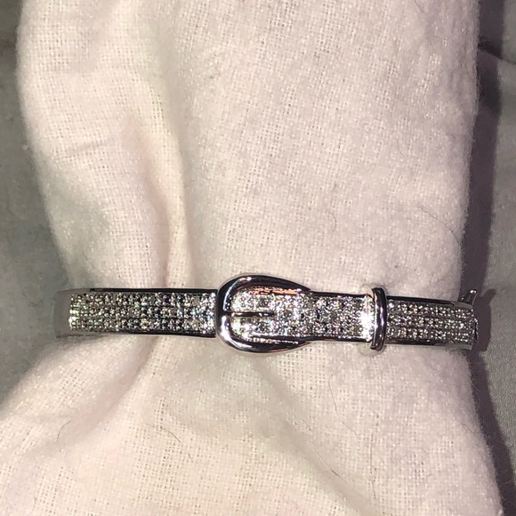 DIAMONDS Solid STERLING SILVER Bangle Bracelet Buckle design locking clasp - Picture 13 of 16